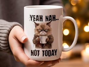Funny Grumpy Cat Coffee Mug: Yeah Nah, Not Today - Gift for Cat Lovers - Etsy