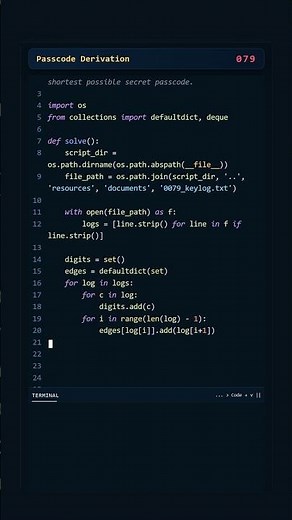 Project Euler #079: Passcode Derivation | Python #coding #python #programming