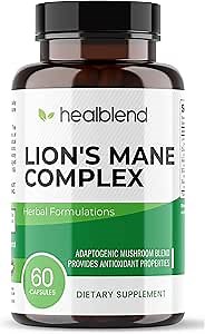 Mushroom Complex Extract with Lion's Mane Fruiting Body - 100% Natural and Effective Energy Pills - Brain, Focus Supplement, Stimulates Mood, and Creativity - 60 Immune Support Capsules