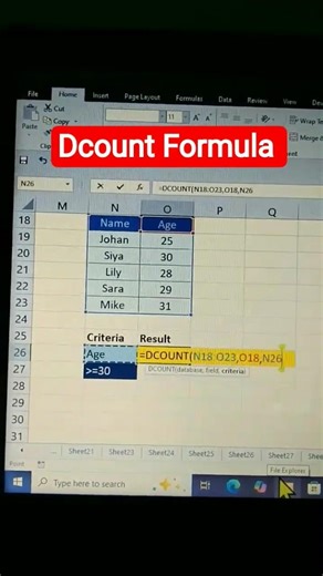 Dcount Formula in Excel। #excel #excelformula #exceltricks #exceltutorial #database #shorts