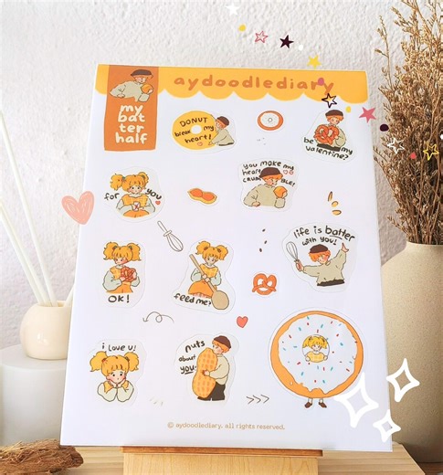 My Batter Half Sticker Sheet • A5 Kiss Cut Stickers, Cute Couple Baking Puns, Valentines & Foodie Love, Vintage Kawaii Journaling - Etsy