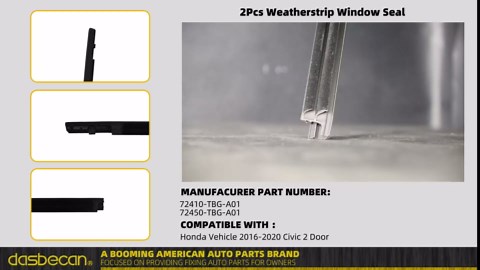 Dasbecan Outer Door Window Molding Trim Weatherstrip Compatible with Honda Civic 2016 2017 2018 2019 2020, 2 Door, Replace# 72410-TBG-A01 72450-TBG-A01