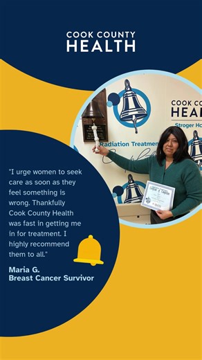 As we come to the close of 2025, Cook County Health recognizes our patients, who trust us for their care, and our staff, who change lives. Patients like Maria who had a chance to ring our new bell at Stroger Hospital, signaling the completion of her radiation treatment for breast cancer.