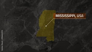 Map of Mississippi, USA - Map Animation - Mississippi GIS from World Map - Vox Map Style - State of USA - Infographic & Documentary Ready - 4K
