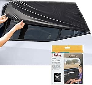 Nuby Car Seat Sunshade for Vehicle Window | 2 Pack| Breathable Mesh Fabric | Full Window Function for Fresh Air Flow | Blocks Sun Rays, Bugs, and Cools Car |Black