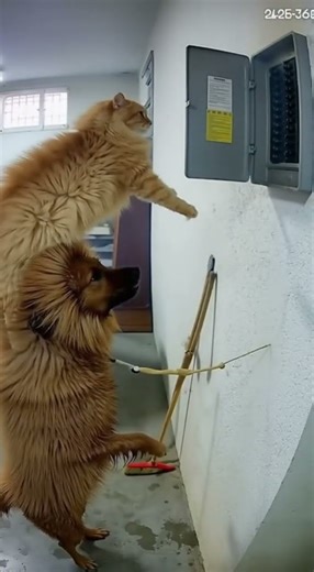 Dog assists cat with fuse box — explosion makes fur go wild!