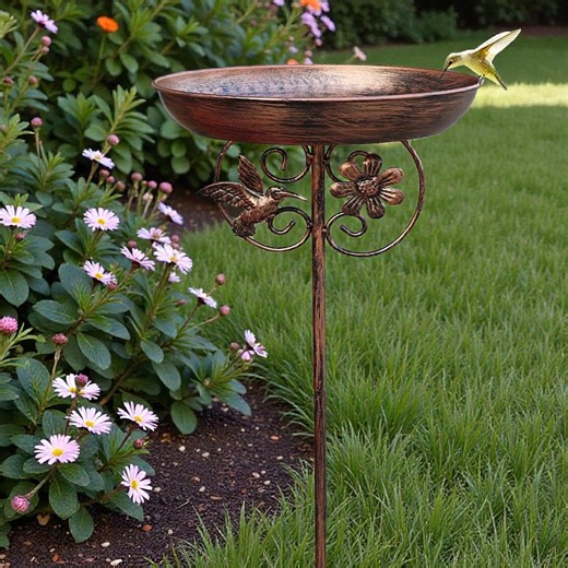 Rustic Iron Bird Bath Garden Stake, Hummingbird Design - Etsy