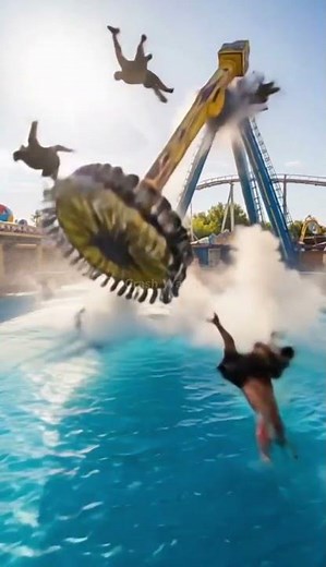 Shocking Top Spin Ride Malfunction | Passengers Thrown into Water After Catastrophic Collapse
