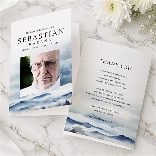 Blue Celebration of Life Funeral Program Template for Man | Masculine Memorial Bifold Program for Father Husband | Canva Template (FR010) - Etsy