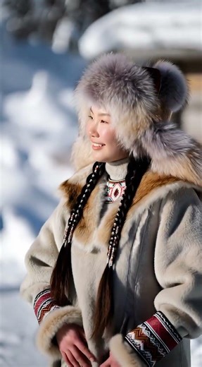 Beautiful young Eskimo woman in traditional Eskimo folk costume