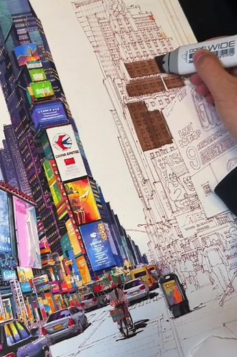 56K views · 4.8K reactions | A colorful drawing of the Times Square, NY, using markers. Art by Zhang & Bread Art (@@zhang.bread_art). | Drawing the Soul | Facebook