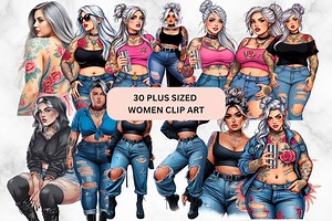 Plus Size Clip Art, Girl With Tattoos Art, Commercial Use Clip Art,create Your Own Designs, Sublimation, Personalize Your Designs Bundle - Etsy