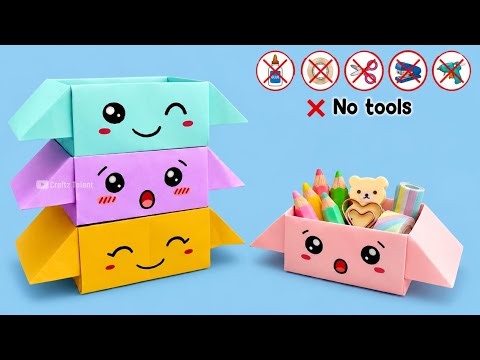 DIY Easy Origami Desk Organizer |No Glue, No Scissors |Cute Organizer |Paper Craft |School Project