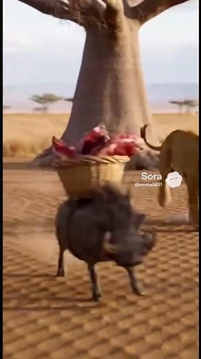 Lion sees warthog carrying meat: “my delivery is here!” 🍖🦁#funnyanimals #lion #warthog #wildlife