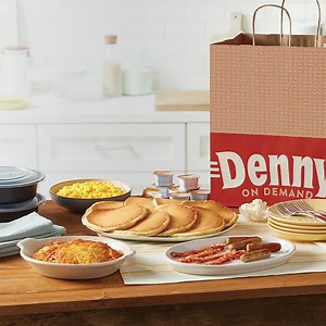 Introducing the New! Grand Slam Pack. Get 8 pancakes, 8 scrambled eggs, 4 bacon strips, 4 sausage links AND hash browns. Plus no delivery fees! Only available at Dennys.com. See you at Denny’s! | Denny's