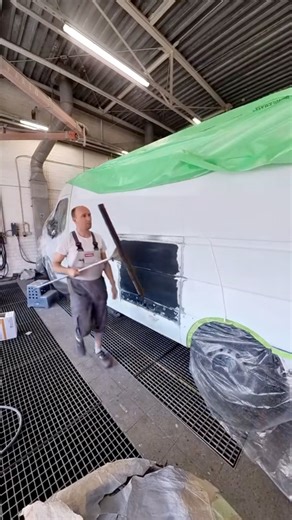 Renault Master — masking before primer. #carpainting #autorefinish #autobody #paintprocess #painterlife #standox #iwata #bodyshoplife #europeanbodyshop #stankoautomotive | Stanko Automotive