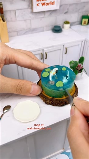 REAL Tiny Food Cooking, Baking, & Art Shop on Instagram: "How to make a tiny fish pond cake 🎏 get all the miniature baking tools at realminiworld.com #minicooking #tinybaking #minibaking #easybake"
