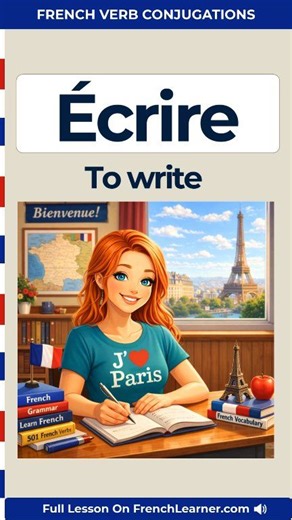 Écrire (to write) is one of the most essential French verbs — used every day for writing messages, emails, notes, and texts. Because it’s an irregular verb with spelling changes, mastering its conjugation is key to sounding natural and confident in French. 👉 Listen to 6 key tenses with native audio get my FREE PDF (20 Common French Mistakes) https://www.frenchlearner.com/verb-conjugations/ecrire/ Present tense (présent) j’écris — I write tu écris — you write il, elle écrit — he, she writes nous