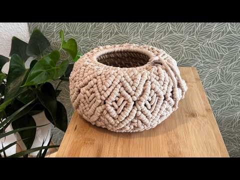 DIY Macrame Basket with Flower and Leaves