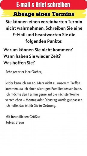 Deutsch E-Mail schreiben: Termin absagen – A2/B1 Beispiel mit Erklärung