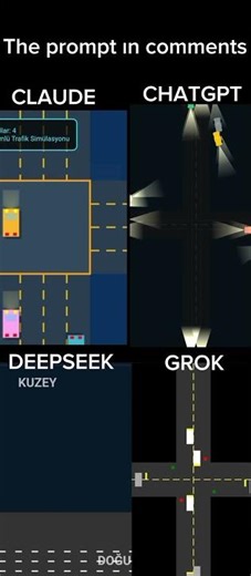 Title: Smart 4-Way Intersection — Night Traffic Simulation (ChatGPT, Grok, Claude, Deepseek)