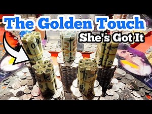 SHE HAS THE GOLDEN TOUCH ... Inside The High Limit Coin Pusher Jackpot WON MONEY ASMR