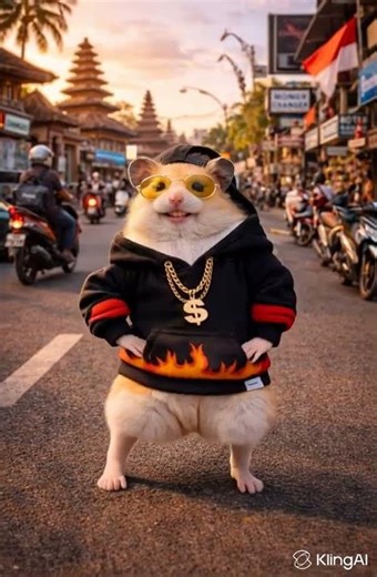 My pet Hammy the hamster, a billionaire, dancing in the street.