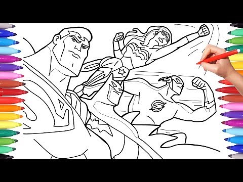 Superheroes Coloring Pages for Kids. How to Draw batman, Superman, Flash and Wonder Woman
