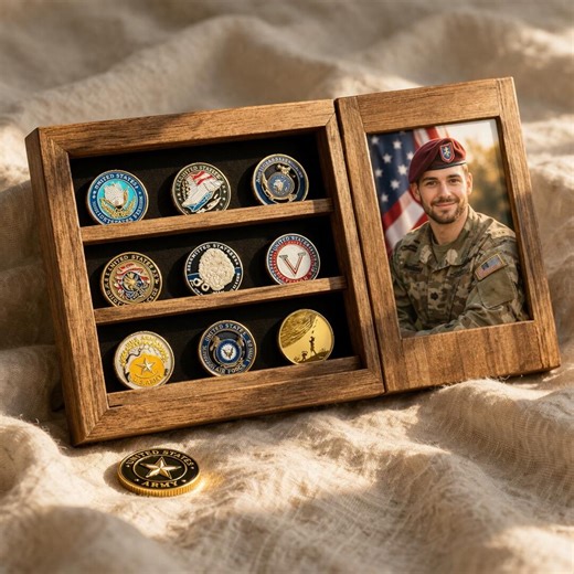 Wooden Medal and Challenge Coin Display Case With Photo Frame, Military Award Stand - Etsy