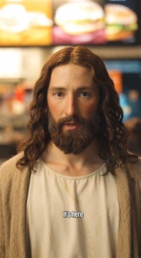 Jesus in a modern fast food.