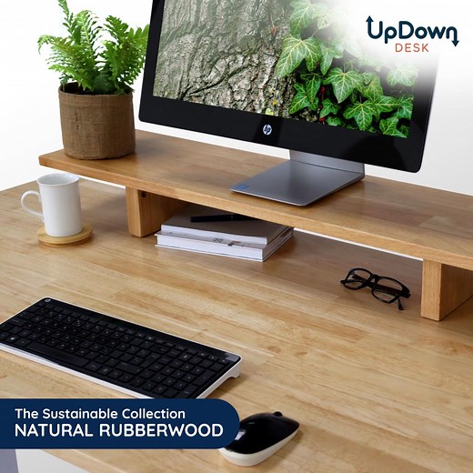 🌳 Sustainably sourced from FSC Certified forests, our range of premium timber desktops are as beautiful as they are eco-friendly. 🪵 Choose from Bamboo, Rubberwood, Oak, Acacia, Pheasantwood, or our exclusive collection of Australian Recycled Messmate, crafted by local artisan furniture makers. 💪 Each desktop comes with our best-in-class standing desk frames, offering unrivaled stability and lifting capacity, plus a 100-day money-back guarantee! ✨ Upgrade your workspace today! | UpDown Desks A