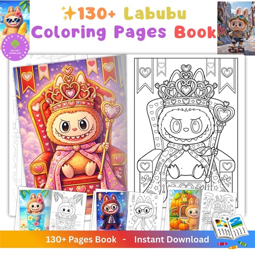 Labubu Coloring Book | 130+ Kawaii Pages for Kids (digital Download) - Etsy