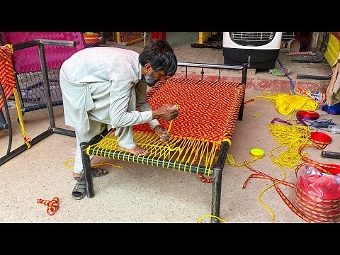 Amazing Technique Of Weaving a Cot | Beautifully Designed Nylon Rope Cot Weaving | CRAFTSMAN