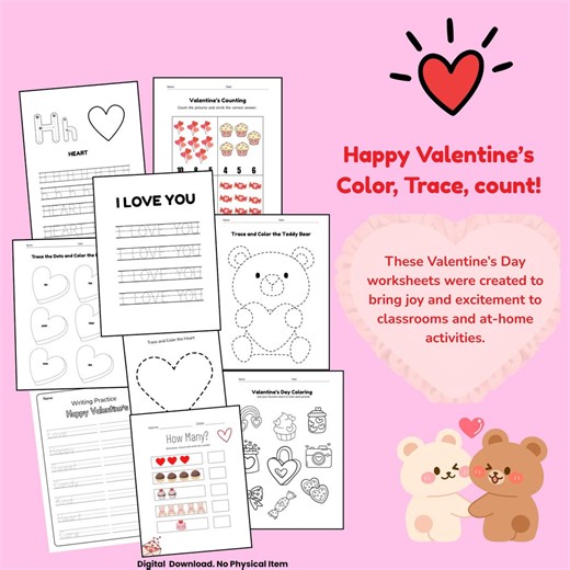 Valentine's Day Printable Worksheets Pack for Kids - Etsy