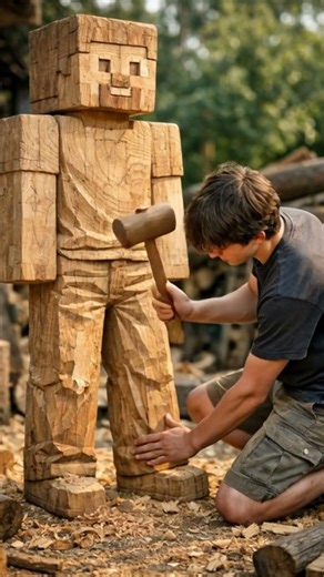 Carving Minecraft Steve From Wood | Life-Size Documentary