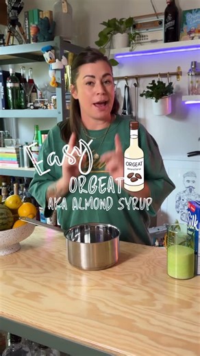 Kaitlyn Stewart | like•a•ble cocktails | bartender & educator on Instagram: "Easy Orgeat or Almond Syrup at home 🏠 Don’t over complicate it. If you want to make a quick & easy orgeat syrup, use the almond milk method. Great for cocktails & coffees! 2 cups sugar 1 cup almond milk Dash of almond extract Dash of orange blossom water #orgeat #almondsyrup #diy #bartender #cocktails"