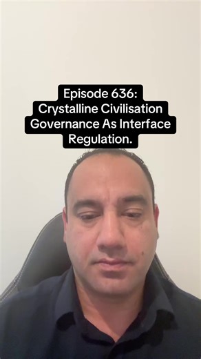 EPISODE 636 Crystalline Civilisation — Governance as Interface Regulation In Crystalline Civilisation, governance is not rule-making. It is interface regulation. There are no laws imposed on behavior. There is no authority directing outcomes. There is no ideology to enforce. Governance exists only to maintain compatibility between interfaces. Interfaces include: • biology • environments • structures • technologies • collective execution fields Governance does not decide what happens. It regulate