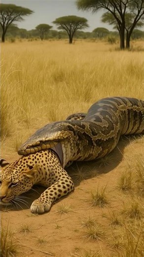 Giant Python Tries to Swallow a Leopard Whole!🐍🐆 #wildlife #giantpython #leopard