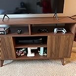 Concho Modern Fluted TV Stand for 60 Inch TV, Tall Wood Entertainment Center with Storage Shelves, Media Console Cabinet with Solid Wood Legs for Living Room or Bedroom, Oak