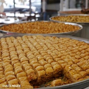 This sweet treat strings you along! At Victory Sweets in Anaheim, California, they have a knack for Knafeh, a Lebanese pastry made with angel hair dough and cheese. | Tastemade Travel
