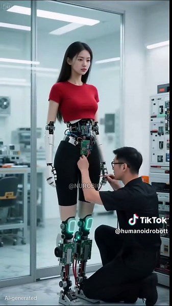 replacing the electronic cable socket on the hip of a female humanoid robot #ai #robot #2025