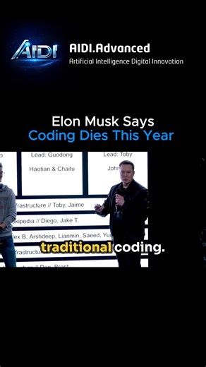 @aidi.advanced | 💥 Elon Musk Says Coding Dies This Year 💥 Not evolves. Dies. By December, AI won’t need programming languages. It generates machine code... | Instagram