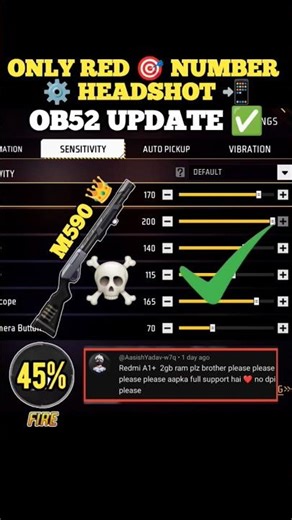 Best M590🎯 One Tap Settings ⚙️| Ob52 Update Free Fire🔥#shorts