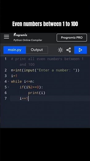 print all even numbers between 1 and 100 program - Python #live #code #repeat