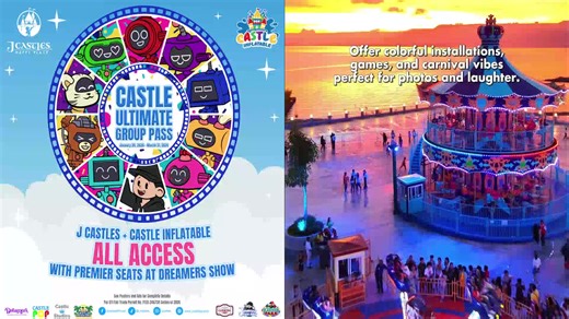 Bring the whole squad to J Castles and enjoy the best value group deal. Get all-day access to attractions, exhibits, inflatable obstacle zones, and unlimited swimming — plus Premier Seats at the Dreamers Light Show. Perfect for barkadas, families, and company outings. 📌 Promo Details 💰 Promo Rate: ₱1,200 per head (minimum 10 persons) Promo Period: January 20, 2026 – March 31, 2026 Ticket Validity: February 01, 2026 to April 30, 2026 ✅ What’s Included 🏰 All-access admission to J Castles attrac