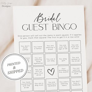 Guest Bingo Bridal Shower Game, Bridal Shower Games, PRINTED   SHIPPED, Bridal Guest Bingo Shower Game Card, Wedding Shower, Printed, Unique - Etsy UK