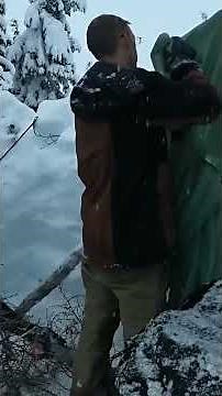 Camping Under the Snow in Survival Shelter #shorts #snowcamp #survival #solocamping