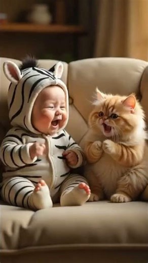 Cat farts & the baby laughs. Like if you find this cute. #laughingbaby #funnybaby #funnycats