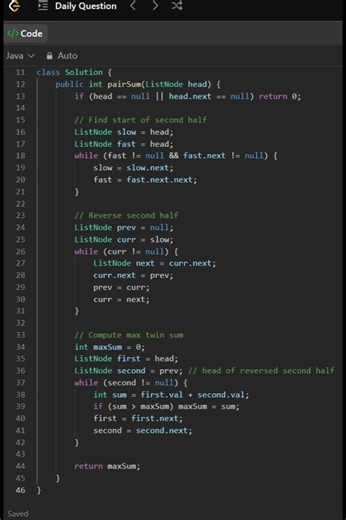 2130 Maximum Twin Sum of a Linked List