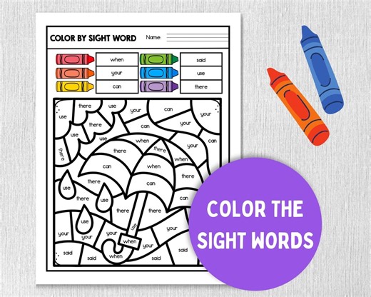Kindergarten Sight Words Coloring Pages – Educational Worksheets (digital PDF Download) - Etsy